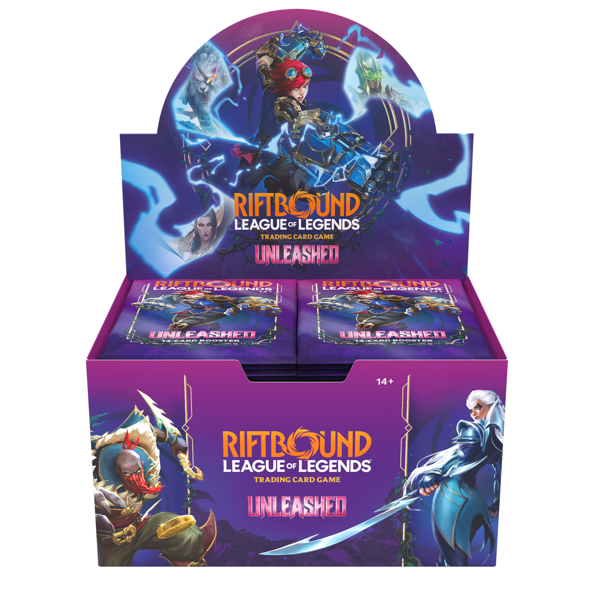 Display Riftbound Unleashed Set 3 en anglais, boîte ouverte avec ses boosters